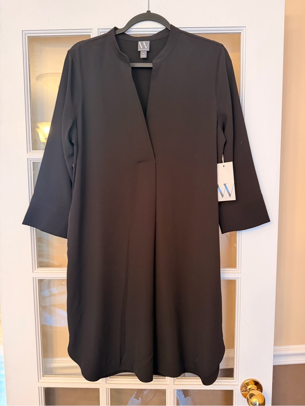 Worthington Black Long-Sleeve Split-Front Shift Dress